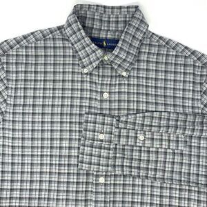 Ralph Lauren Black, Grey & White Plaid Cotton Mens Long Sleeve Shirt Size Medium